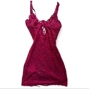 Fuchsia Lace Slip Dress with Lace-Up Front